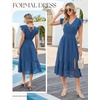 image:imageGRACE KARIN 2026 Womens Summer Dresses V Neck Ruffle Sleeve Floral Boho Beach Dress ALine Swing Midi Wedding Guest SundressDark Bluesolid