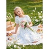 image:imageGRACE KARIN Girls Summer Floral Dresses Puff Sleeve Princess Dress 614Y  Square Neck Party Dress Graduation Birthday Wedding Beach Smocked Back Tiered Skirt Woven Lined for Tween Teen GirlBlue Floral
