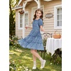 image:imageGRACE KARIN Girls Summer Floral Dresses Puff Sleeve Princess Dress 614Y  Square Neck Party Dress Graduation Birthday Wedding Beach Smocked Back Tiered Skirt Woven Lined for Tween Teen GirlWhite Floral on Blue