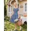image:imageGRACE KARIN Girls Summer Floral Dresses Puff Sleeve Princess Dress 614Y  Square Neck Party Dress Graduation Birthday Wedding Beach Smocked Back Tiered Skirt Woven Lined for Tween Teen GirlWhite Floral on Blue