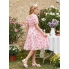 image:imageGRACE KARIN Girls Summer Floral Dresses Puff Sleeve Princess Dress 614Y  Square Neck Party Dress Graduation Birthday Wedding Beach Smocked Back Tiered Skirt Woven Lined for Tween Teen GirlHot Pink Floral