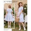 image:imageGRACE KARIN Girls Summer Floral Dresses Puff Sleeve Princess Dress 614Y  Square Neck Party Dress Graduation Birthday Wedding Beach Smocked Back Tiered Skirt Woven Lined for Tween Teen GirlBlue White Floral