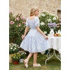 image:imageGRACE KARIN Girls Summer Floral Dresses Puff Sleeve Princess Dress 614Y  Square Neck Party Dress Graduation Birthday Wedding Beach Smocked Back Tiered Skirt Woven Lined for Tween Teen GirlBlue White Floral