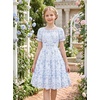 image:imageGRACE KARIN Girls Summer Floral Dresses Puff Sleeve Princess Dress 614Y  Square Neck Party Dress Graduation Birthday Wedding Beach Smocked Back Tiered Skirt Woven Lined for Tween Teen GirlBlue White Floral