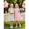 image:imageGRACE KARIN Girls Summer Floral Dresses Puff Sleeve Princess Dress 614Y  Square Neck Party Dress Graduation Birthday Wedding Beach Smocked Back Tiered Skirt Woven Lined for Tween Teen GirlHot Pink Floral