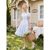 image:imageGRACE KARIN Girls Summer Floral Dresses Puff Sleeve Princess Dress 614Y  Square Neck Party Dress Graduation Birthday Wedding Beach Smocked Back Tiered Skirt Woven Lined for Tween Teen GirlBlue White Floral