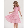 image:imageGRACE KARIN Girls Summer Floral Dresses Puff Sleeve Princess Dress 614Y  Square Neck Party Dress Graduation Birthday Wedding Beach Smocked Back Tiered Skirt Woven Lined for Tween Teen GirlPink Floral