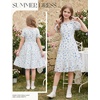 image:imageGRACE KARIN Girls Summer Floral Dresses Puff Sleeve Princess Dress 614Y  Square Neck Party Dress Graduation Birthday Wedding Beach Smocked Back Tiered Skirt Woven Lined for Tween Teen GirlBlue Floral