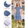 image:imageGRACE KARIN Girls Summer Floral Dresses Puff Sleeve Princess Dress 614Y  Square Neck Party Dress Graduation Birthday Wedding Beach Smocked Back Tiered Skirt Woven Lined for Tween Teen GirlWhite Floral on Blue
