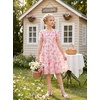 image:imageGRACE KARIN Girls Summer Floral Dresses Puff Sleeve Princess Dress 614Y  Square Neck Party Dress Graduation Birthday Wedding Beach Smocked Back Tiered Skirt Woven Lined for Tween Teen GirlHot Pink Floral