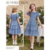 image:imageGRACE KARIN Girls Summer Floral Dresses Puff Sleeve Princess Dress 614Y  Square Neck Party Dress Graduation Birthday Wedding Beach Smocked Back Tiered Skirt Woven Lined for Tween Teen GirlWhite Floral on Blue