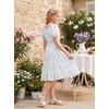 image:imageGRACE KARIN Girls Summer Floral Dresses Puff Sleeve Princess Dress 614Y  Square Neck Party Dress Graduation Birthday Wedding Beach Smocked Back Tiered Skirt Woven Lined for Tween Teen GirlBlue Floral