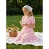 image:imageGRACE KARIN Girls Summer Floral Dresses Puff Sleeve Princess Dress 614Y  Square Neck Party Dress Graduation Birthday Wedding Beach Smocked Back Tiered Skirt Woven Lined for Tween Teen GirlHot Pink Floral