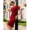 image:imageGRACE KARIN Work Dresses for Women 2026 Short Sleeve Sheath Business Midi Dress Wrap Bodycon Office Cocktail OutfitsRed