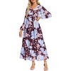 image:imageGRACE KARIN Womens Fall Wedding Guest Dresses 2026 Floral Long Sleeve V Neck Maxi Dress Boho Flowy Outfit with PocketsBrown Blue Floral