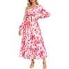 image:imageGRACE KARIN Womens Fall Wedding Guest Dresses 2026 Floral Long Sleeve V Neck Maxi Dress Boho Flowy Outfit with PocketsWhite Pink Floral