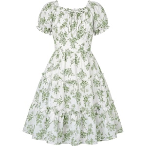 image:imageGRACE KARIN Girls Summer Floral Dresses Puff Sleeve Princess Dress 614Y  Square Neck Party Dress Graduation Birthday Wedding Beach Smocked Back Tiered Skirt Woven Lined for Tween Teen GirlSage Green Floral