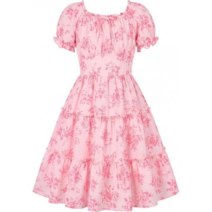 image:imageGRACE KARIN Girls Summer Floral Dresses Puff Sleeve Princess Dress 614Y  Square Neck Party Dress Graduation Birthday Wedding Beach Smocked Back Tiered Skirt Woven Lined for Tween Teen GirlPink Floral