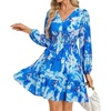 image:imageGRACE KARIN Summer Floral Mini Dress 2026 Fall Long Sleeve Wedding Guest Dress A Line Flowy Boho Short Dresses with PocketsSky Blue Floral