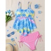 image:imageGRACE KARIN Girls Tankini Swimsuit Swimwear Teen Cute Ruffle Bathing Suit Kids 2 Piece Shirred Bikini Set with Padded 816Blue Pink Coconut Tree
