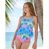 image:imageGRACE KARIN Girls Tankini Swimsuit Swimwear Teen Cute Ruffle Bathing Suit Kids 2 Piece Shirred Bikini Set with Padded 816Blue Pink Coconut Tree