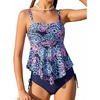 image:imageGRACE KARIN Girls Tankini Swimsuit Swimwear Teen Cute Ruffle Bathing Suit Kids 2 Piece Shirred Bikini Set with Padded 816Blue Fireworks