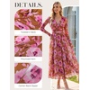 image:imageGRACE KARIN Womens Long Sleeve Floral Maxi Dress V Neck Formal Wedding Guest Dress Fall A Line Mesh DressBrown Pink