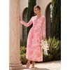 image:imageGRACE KARIN Womens Long Sleeve Floral Maxi Dress V Neck Formal Wedding Guest Dress Fall A Line Mesh DressOrange Floral