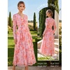 image:imageGRACE KARIN Womens Long Sleeve Floral Maxi Dress V Neck Formal Wedding Guest Dress Fall A Line Mesh DressOrange Floral