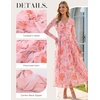 image:imageGRACE KARIN Womens Long Sleeve Floral Maxi Dress V Neck Formal Wedding Guest Dress Fall A Line Mesh DressOrange Floral