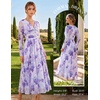 image:imageGRACE KARIN Womens Long Sleeve Floral Maxi Dress V Neck Formal Wedding Guest Dress Fall A Line Mesh DressPurple Floral