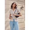 image:imageGRACE KARIN Womens Short Sleeve Cardigan Sweaters 2026 Summer Lightweight Cropped Cardigan V Neck Casual Clothing TopsBeige Black Stripe