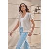 image:imageGRACE KARIN Womens Short Sleeve Cardigan Sweaters 2026 Summer Lightweight Cropped Cardigan V Neck Casual Clothing TopsBeige Black Stripe