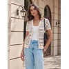 image:imageGRACE KARIN Womens Short Sleeve Cardigan Sweaters 2026 Summer Lightweight Cropped Cardigan V Neck Casual Clothing TopsBeige Black Stripe