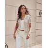 image:imageGRACE KARIN Womens Short Sleeve Cardigan Sweaters 2026 Summer Lightweight Cropped Cardigan V Neck Casual Clothing TopsBeige Black Stripe