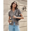 image:imageGRACE KARIN Womens Short Sleeve Cardigan Sweaters 2026 Summer Lightweight Cropped Cardigan V Neck Casual Clothing TopsCoffee Gray
