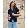 image:imageGRACE KARIN Womens Short Sleeve Cardigan Sweaters 2026 Summer Lightweight Cropped Cardigan V Neck Casual Clothing TopsNavy Blue