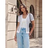 image:imageGRACE KARIN Womens Short Sleeve Cardigan Sweaters 2026 Summer Lightweight Cropped Cardigan V Neck Casual Clothing TopsWhite Black Stripe