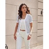 image:imageGRACE KARIN Womens Short Sleeve Cardigan Sweaters 2026 Summer Lightweight Cropped Cardigan V Neck Casual Clothing TopsWhite Black Stripe