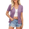image:imageGRACE KARIN Womens Short Sleeve Cardigan Sweaters 2026 Summer Lightweight Cropped Cardigan V Neck Casual Clothing TopsPurple