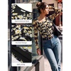 image:imageGRACE KARIN Women Mesh Asymmetrical Neck Shirts Dressy Casual Ruched Long Sleeve Boho Top 2026 Fall Blouse Floral ClothesBlack