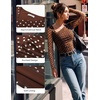 image:imageGRACE KARIN Women Mesh Asymmetrical Neck Shirts Dressy Casual Ruched Long Sleeve Boho Top 2026 Fall Blouse Floral ClothesBrown Polka Dot
