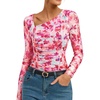 image:imageGRACE KARIN Women Mesh Asymmetrical Neck Shirts Dressy Casual Ruched Long Sleeve Boho Top 2026 Fall Blouse Floral ClothesBlue