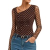 image:imageGRACE KARIN Women Mesh Asymmetrical Neck Shirts Dressy Casual Ruched Long Sleeve Boho Top 2026 Fall Blouse Floral ClothesBrown Polka Dot