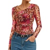 image:imageGRACE KARIN Women Mesh Asymmetrical Neck Shirts Dressy Casual Ruched Long Sleeve Boho Top 2026 Fall Blouse Floral ClothesLeopard