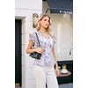 image:imageGRACE KARIN Women Boho Mesh Tops Dressy Casual Ruffle Sleeve Blouses Floral Peplum Work Shirts 2026 Summer Trendy ClothesGray Blue Floral
