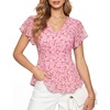 image:imageGRACE KARIN Women Boho Mesh Tops Dressy Casual Ruffle Sleeve Blouses Floral Peplum Work Shirts 2026 Summer Trendy ClothesPink Floral