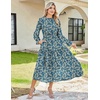 image:imageGRACE KARIN Womens Fall Wedding Guest Dresses 2026 Floral Long Sleeve Chiffon Maxi Dress Flowy Boho Dress with PocketsBlue Green and Yellow Floral