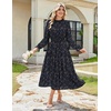 image:imageGRACE KARIN Womens Fall Wedding Guest Dresses 2026 Floral Long Sleeve Chiffon Maxi Dress Flowy Boho Dress with PocketsNavy Blue Rose Floral