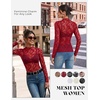 image:imageGRACE KARIN 2026 Mock Neck Sheer Lace Long Sleeve Tops for Women Slim Fit See Through Floral Mesh Sexy BlousesRed Branches and Leaves